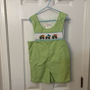Secret Wishes 4T Green Smocked Overall With Dump Trucks